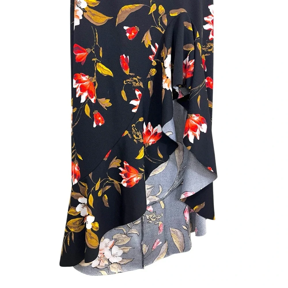 Touch Me Black Floral Skirt with High-Low Ruffle Hem. Size Large. - Picture 2 of 9